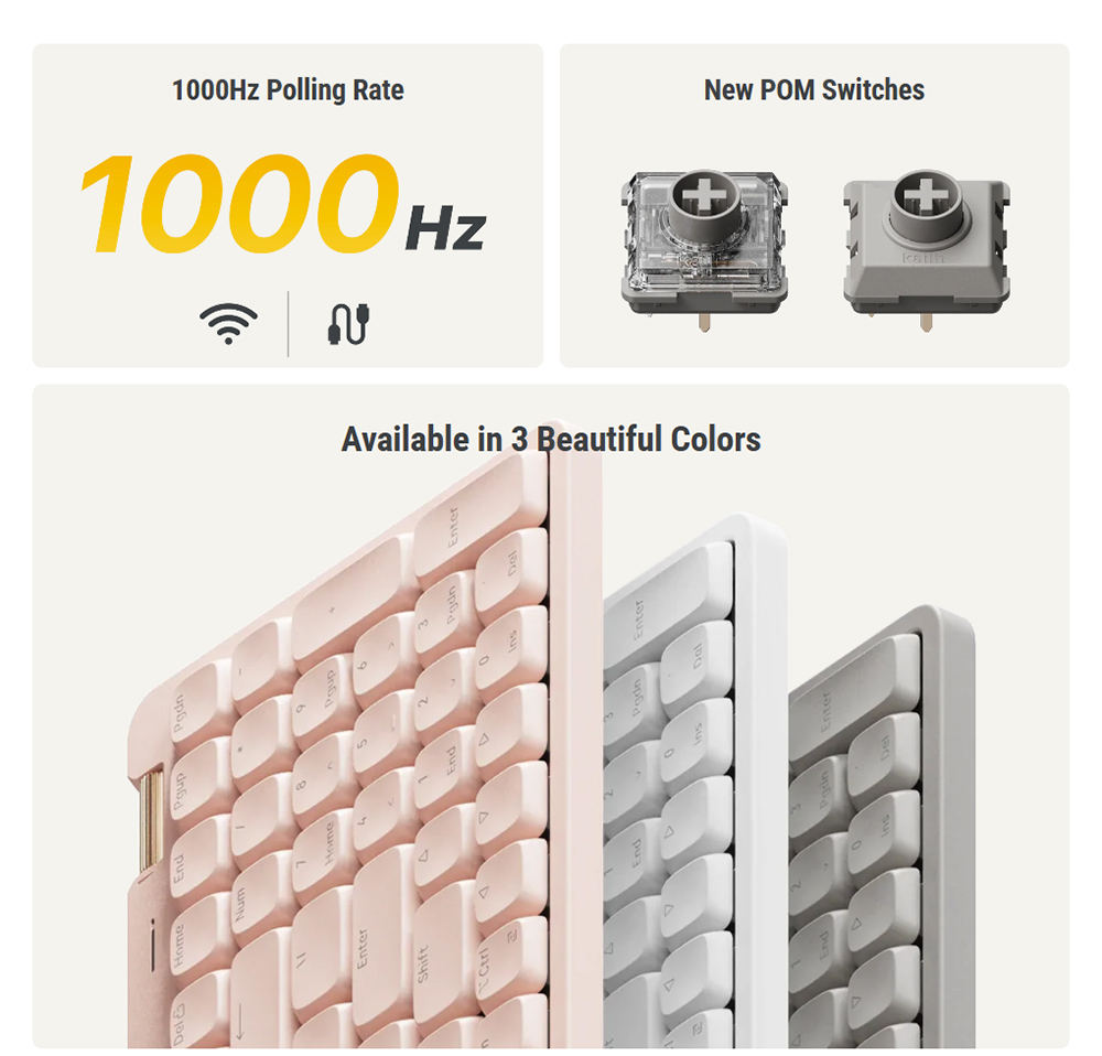 Lofree Flow100 Lite Low Profile Mechanical Keyboard, 100 Keys, Tri-Mode Wireless (Bluetooth/2.4G/Wired), Gasket Mount, PBT Keycaps, 3000mAh Battery, Volume Knob