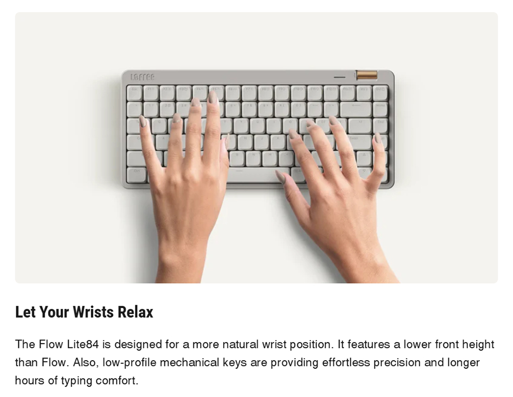 Lofree Flow Lite Low-Profile Mechanical Keyboard, 84-Key Compact Layout, Tri-Mode 2.4G/Bluetooth/USB-C, 2000mAh Battery, Specter Linear Switch 40gf, PBT Double-Shot Keycaps, 1000Hz Polling Rate, Volume Knob - White