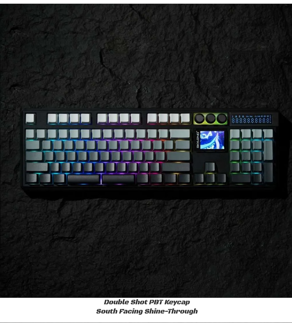 Skyloong GK104 Pro 3.0 Dual-Screen Wireless Mechanical Keyboard, 104-Key Hot-Swappable KTT Rose Silver Linear Switch, Tri-Mode Wired & 2.4G & Bluetooth, 8000mAh Battery, RGB Backlit