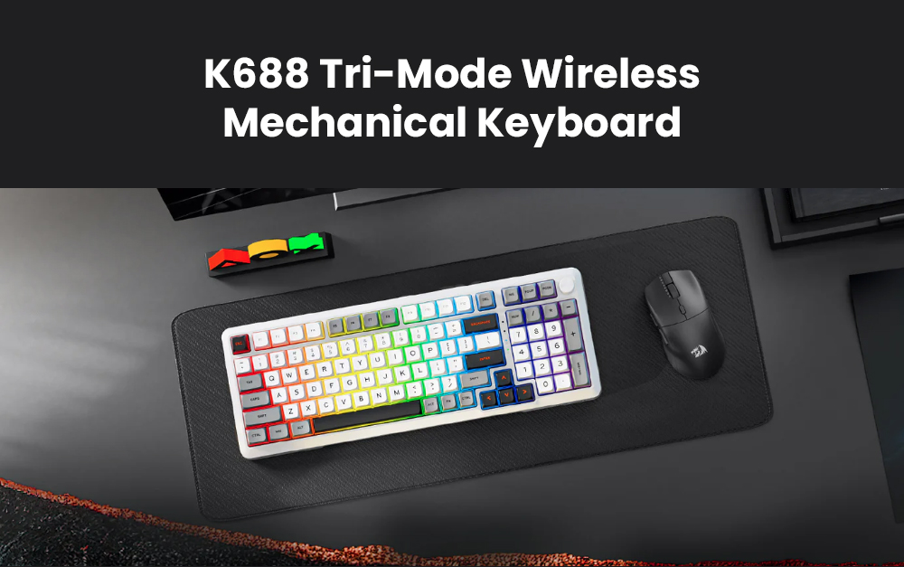 Redragon K688WGL-RGB-PRO Mechanical Keyboard, 98-Key + Knob, Tri-Mode Wired/2.4G/Bluetooth, Hot-Swappable LongYin Linear Switch, RGB Backlit, 4000mAh Battery