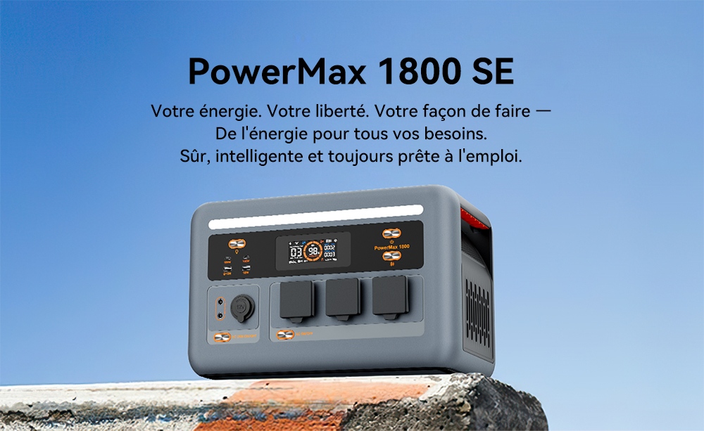 Blackview Oscal PowerMax 1800 SE Station d&rsquo;&Eacute;nergie Portable, Batterie LiFePO₄ 1024Wh, 1800W Puissance Nominale / 3600W Puissance de Cr&ecirc;te, 10 Sorties, Charge Rapide Solaire 800W & AC 700W, UPS 0,01s, pour Ext&eacute;rieur & Secours Domestique