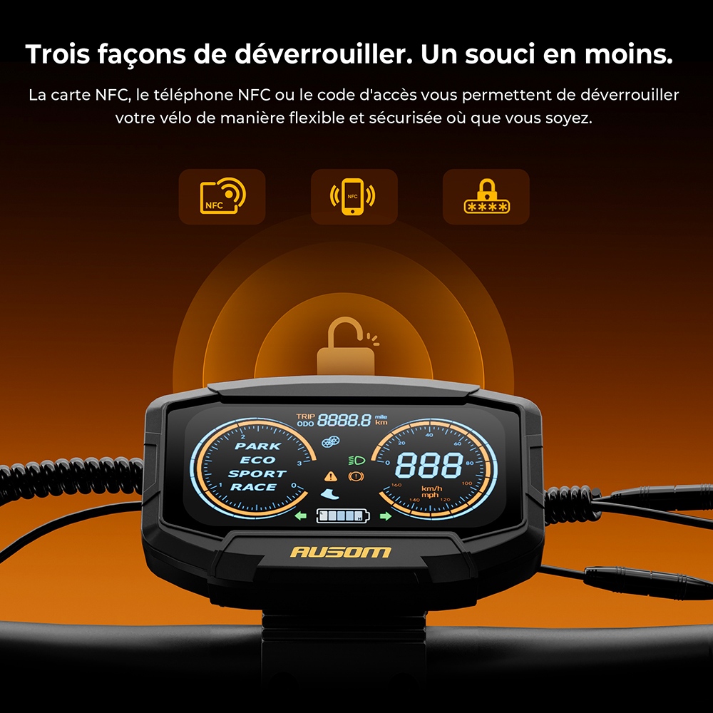 Ausom K20 Pro Trottinette &Eacute;lectrique Double Moteur, Moteur 1000W*2, Batterie 48V 18Ah, Pneus 10 pouces, Vitesse Maximale 60km/h, Autonomie 90km, Freins &agrave; Disque Avant & Arri&egrave;re, Double Suspension Avant, D&eacute;verrouillage NFC