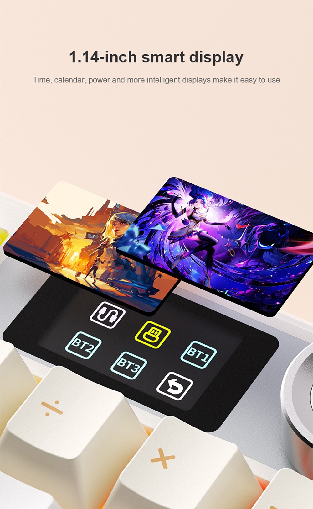 AULA F108 Pro Tri-Mode Wireless Mechanical Keyboard, 104-Key Gasket Mount, RGB Backlit, 1.14-inch Smart Display, Hot-Swappable, Wind Spirit Linear Switch