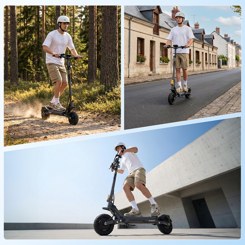 Ausom Gosoul 2 Pro Dual Motor Electric Scooter, 1000W*2 Motor, 48V 18Ah Battery, 10-inch Tires, 60km/h Max Speed, 90km Range, Front & Rear Disc Brake, Dual Front Suspension, NFC Unlock