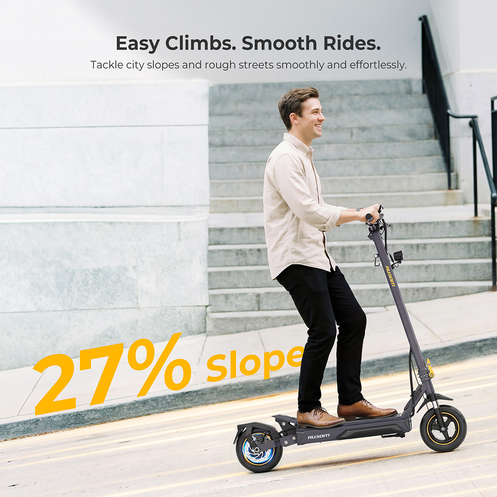 Ausom K20 Pro Electric Scooter, 1000W Motor, 48V 18Ah Battery, 10 inch Tires, 50km/h Max Speed, 90km Range, Front & Rear Disc Brake, Dual Front Suspension, NFC Unlock