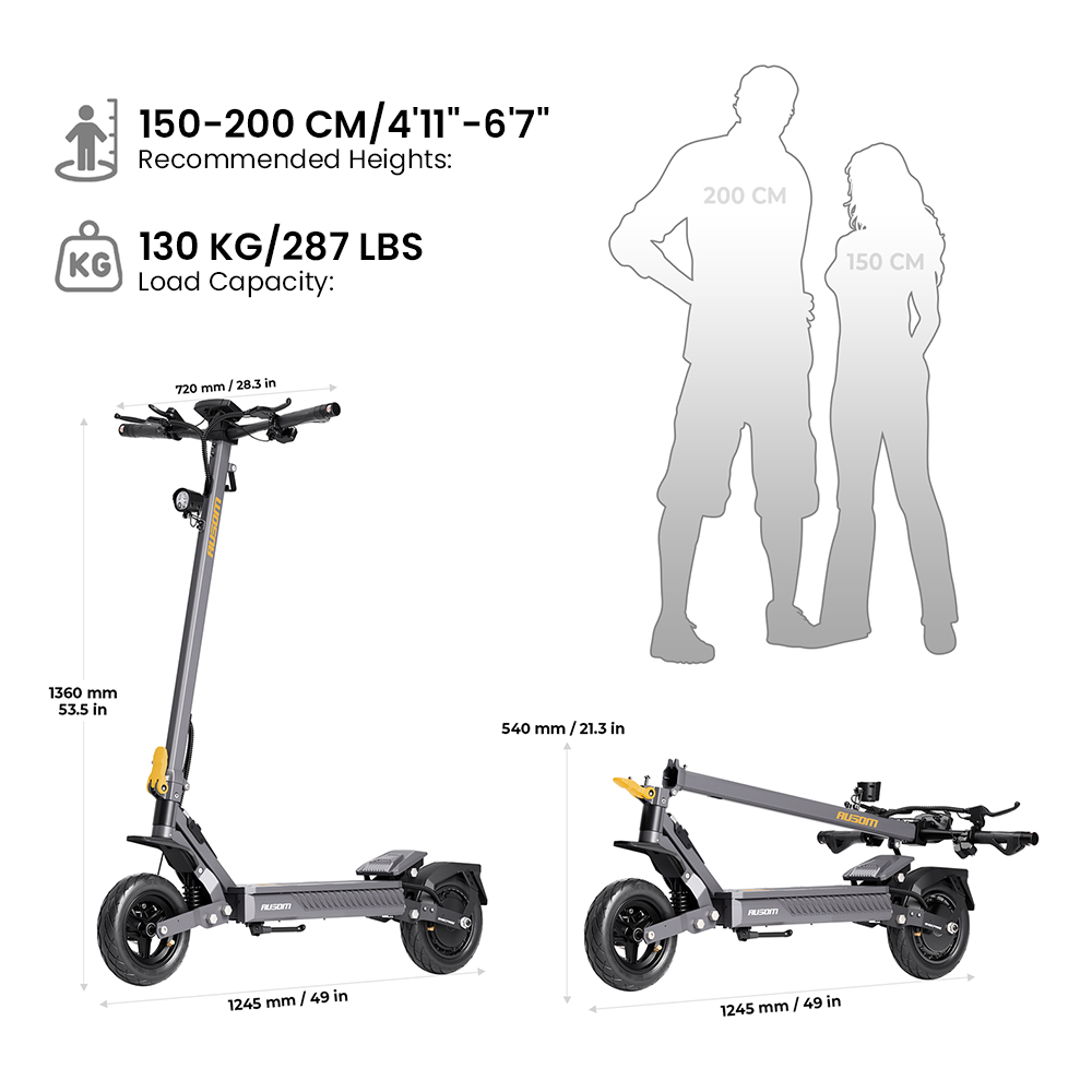 Ausom Gosoul 2 Elektroroller, 800W-Motor, 48V 13Ah-Akku, 10-Zoll-Reifen, 20 km/h H&ouml;chstgeschwindigkeit, 70 km Reichweite, vordere und hintere Scheibenbremsen, doppelte vordere Federung, NFC-Entsperrung