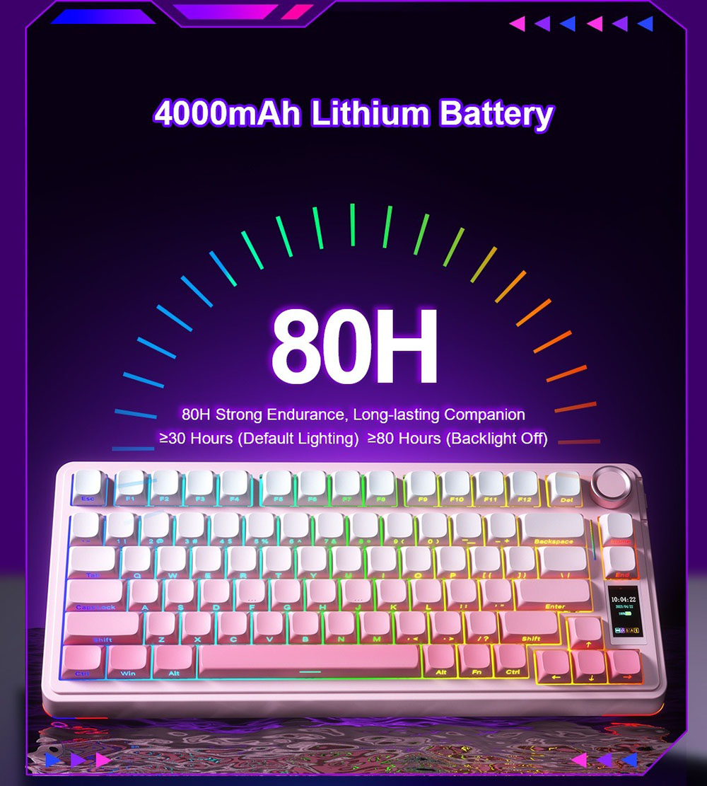 AULA S75 Pro Tri-Mode Wireless Mechanical Keyboard, LCD Screen, Knob Control, Hot-Swappable, RGB Backlit, 75% Layout, 4000mAh Battery - Blue