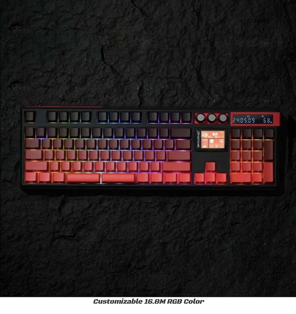Skyloong GK104 Pro 3.0 Dual-Screen Wireless Mechanical Keyboard, 104-Key Hot-Swappable KTT Rose Silver Linear Switch, Tri-Mode Wired & 2.4G & Bluetooth, 8000mAh Battery, RGB Backlit