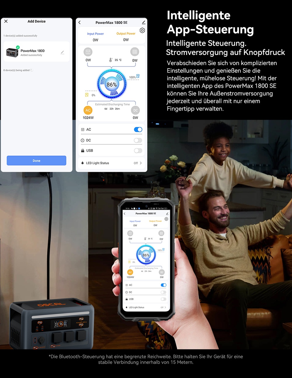 Blackview Oscal PowerMax 1800 SE Tragbare Powerstation, 1024Wh LiFePO₄ Akku, 1800W Nennleistung / 3600W Spitzenleistung, 10 Ausg&auml;nge, 800W Solar- & 700W AC-Schnellladung, 0,01s USV, Reine Sinuswelle, f&uuml;r Outdoor & Heim-Notstrom
