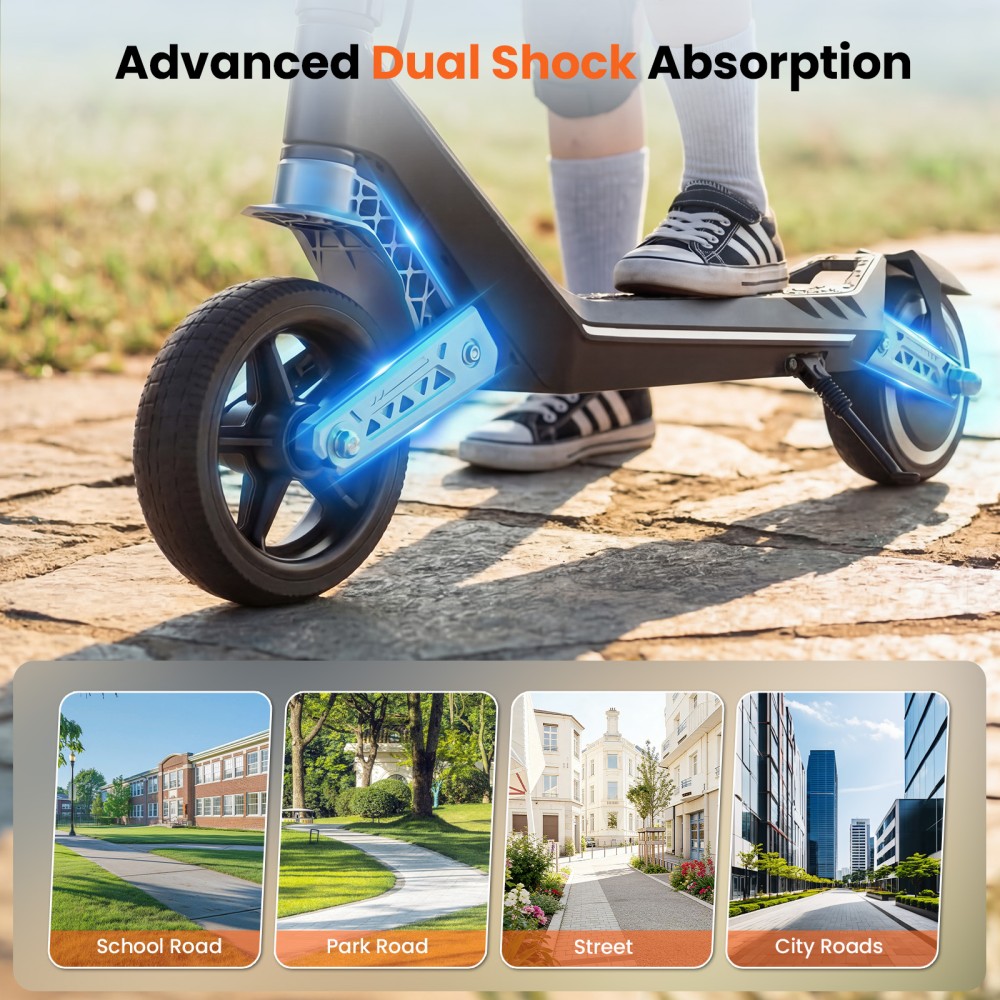 iScooter K6 Kids Electric Scooter, 150W Motor, 21V 2.6Ah Battery, 16km/h Max Speed, 9km Range, 3 Speed Modes, Adjustable Height, Foldable with LED Lights & Bluetooth, 70kg Load