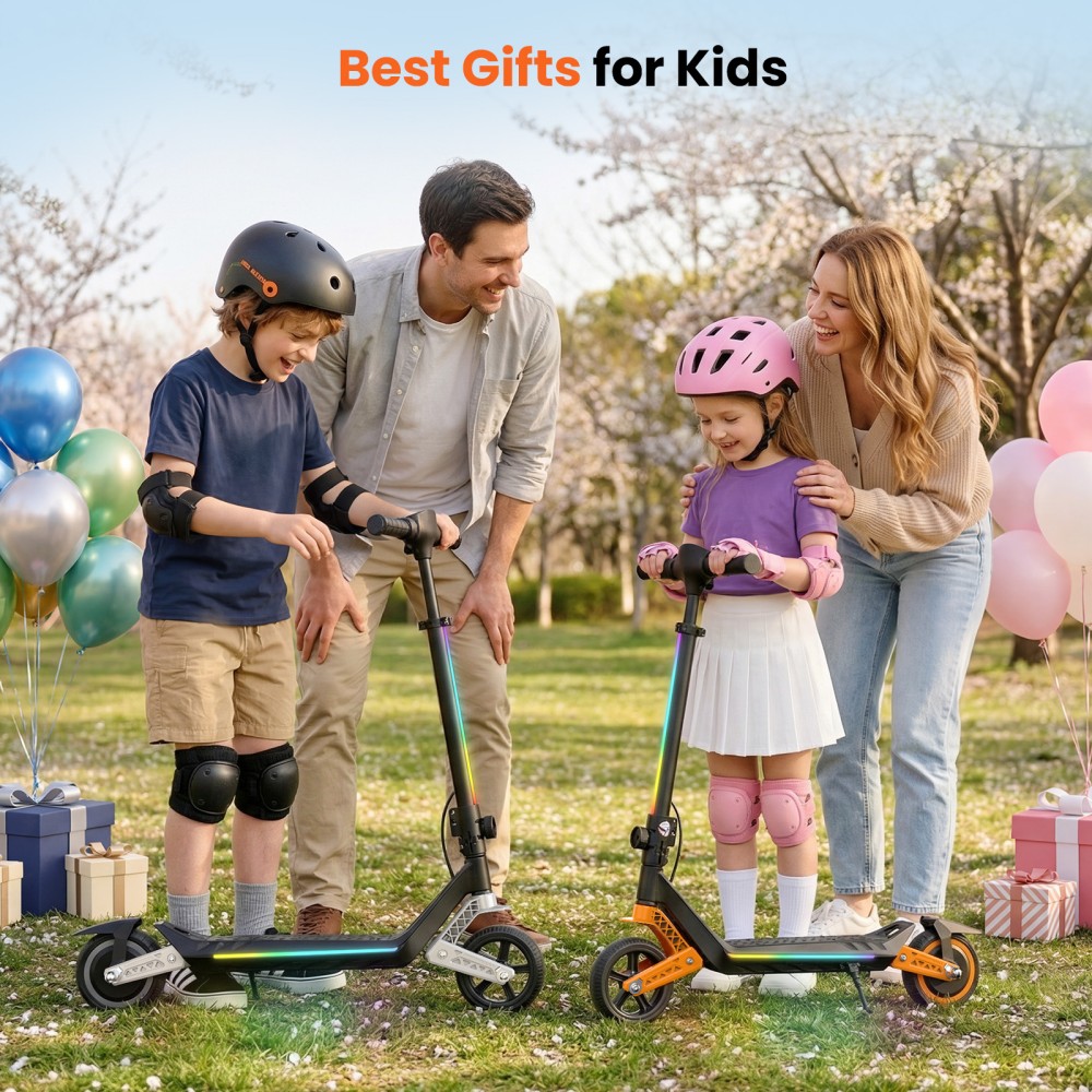 iScooter K6 Kids Electric Scooter, 150W Motor, 21V 2.6Ah Battery, 16km/h Max Speed, 9km Range, 3 Speed Modes, Adjustable Height, Foldable with LED Lights & Bluetooth, 70kg Load