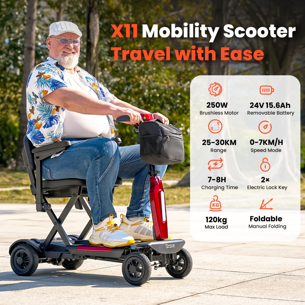 iScooter X11 Mobilit&aacute;si Roller, 250 W-os Motor, 24 V 15,6 Ah Akkumul&aacute;tor, 7 km/h Max. Sebess&eacute;g, 35 km Hat&oacute;t&aacute;vols&aacute;g, Stabil 4 Kerekű Kialak&iacute;t&aacute;s, LED Kijelző