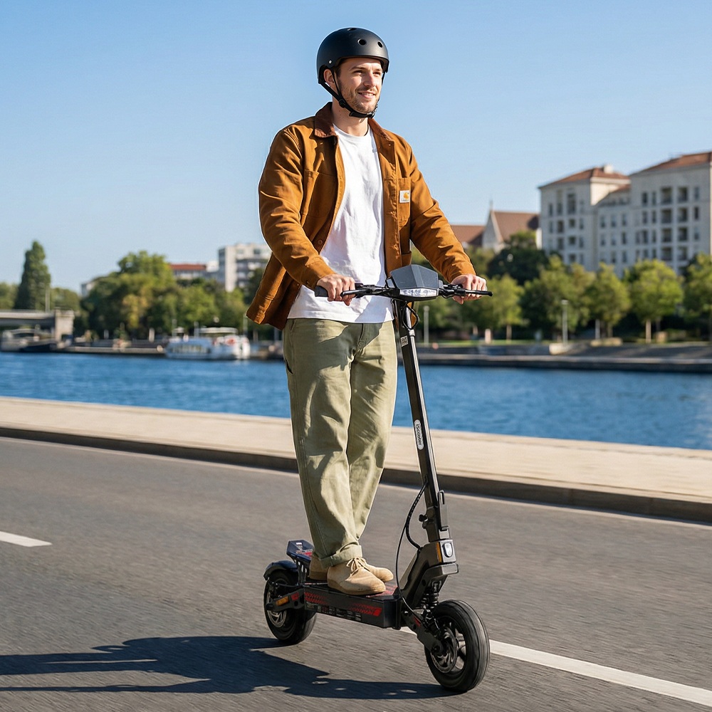 iScooter iF1 Trottinette électrique pliable, moteur 1200W, batterie 48V 10Ah, 45 km/h, autonomie 40–50 km, pneus tout-terrain tubeless 10 pouces, freins à disque avant/arrière + E-ABS, IPX5, application iScooter Club, charge max 150 kg