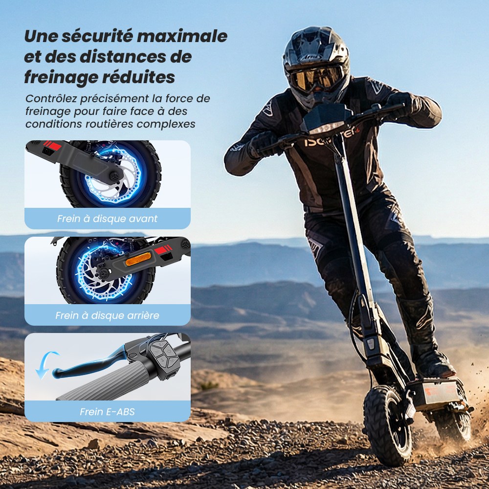 iScooter iF1 Trottinette électrique pliable, moteur 1200W, batterie 48V 10Ah, 45 km/h, autonomie 40–50 km, pneus tout-terrain tubeless 10 pouces, freins à disque avant/arrière + E-ABS, IPX5, application iScooter Club, charge max 150 kg