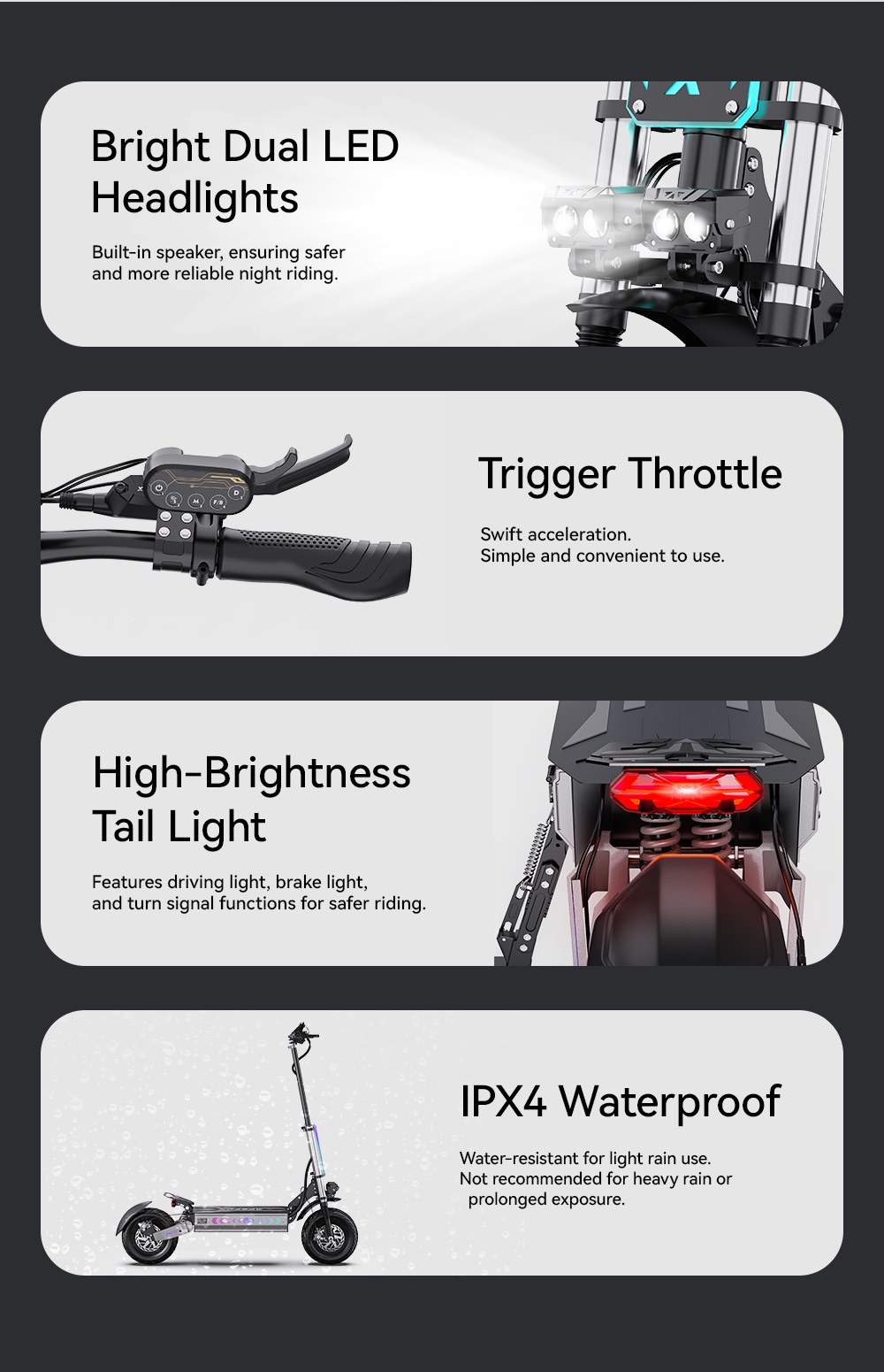 APEFOX T90 Elektroroller, 2 Motoren mit 2100 W, 60 V 31,2 Ah Batterie, 13 Zoll Reifen, 85 km/h Höchstgeschwindigkeit, 100 km Reichweite, hydraulische Scheibenbremsen, doppelte hydraulische Vorderradfederung und Doppelfederung hinten