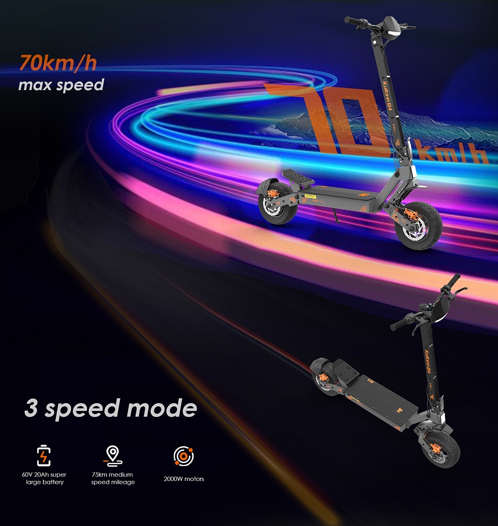 KuKirin G4 Electric Scooter, 2000W Motor, 60V 20Ah Battery, 11 inch Tires, 70km/h Max Speed, 75km Range, Front & Rear Disc Brakes, Four-arm Shock Absorber