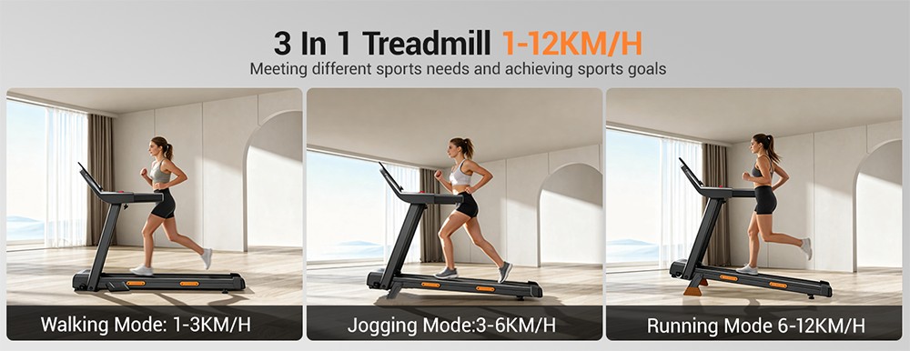 ROBORE SF20 Foldable Treadmill with 15% Incline, 12km/h Speed, 136kg Max Load, 3.0HP Quiet Brushless Motor, 97×40cm Running Belt, Triple Shock Absorption, 7-Layer Cushion