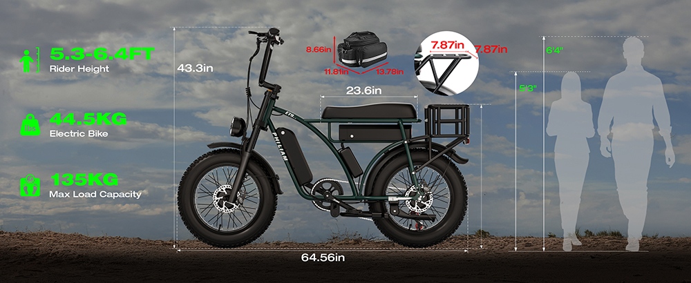PHILIAM ET9 Dual-Motor-Elektrofahrrad, 1000W*2 (Spitzenleistung 3000W), 52V 50Ah Doppelakku, 31MPH H&ouml;chstgeschwindigkeit, 200 Meilen PAS-Reichweite, 7-Gang Shimano, 4-Kolben-Hydraulikbremsen, 330LBS Traglast, All-Terrain-Fatbike f&uuml;r Erwachsene