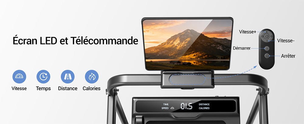 ROBORE X5F Tapis de Course Pliable avec Inclinaison de 16%, Moteur Silencieux 3,0 HP, Vitesse Max 10km/h, Charge 136kg, 3 Niveaux d’Inclinaison, Écran LED & Télécommande