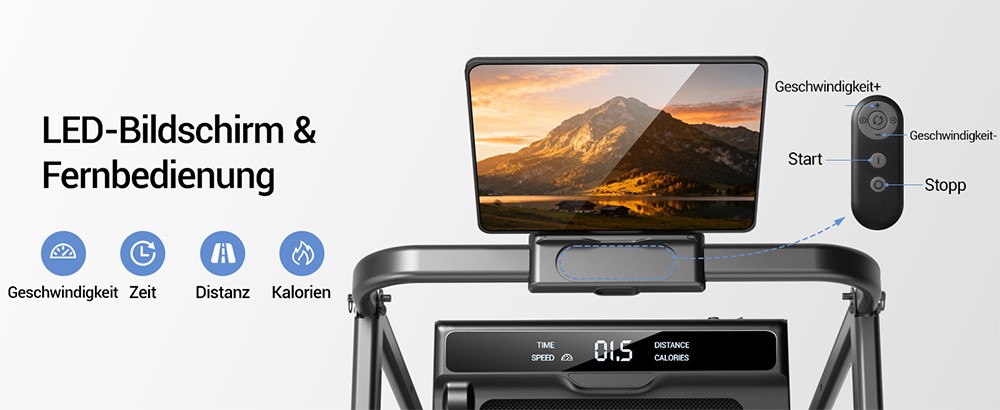 ROBORE X5F Klappbares Laufband mit 16% Steigung, 3,0-PS-Leisemotor, 10km/h Höchstgeschwindigkeit, 136kg Traglast, 3-Steigungsstufen, LED-Display & Fernbedienung