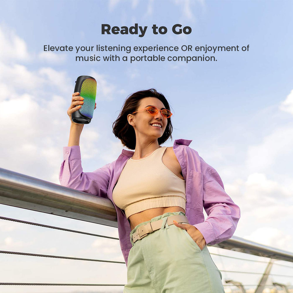 SOUNARC XR3 Enceinte Bluetooth portable, son st&eacute;r&eacute;o 10 W, lumi&egrave;res LED RGB, Bluetooth 5.3, appairage TWS, 8 h d'autonomie, &eacute;tanch&eacute;it&eacute; IPX, carte TF et entr&eacute;e auxiliaire.