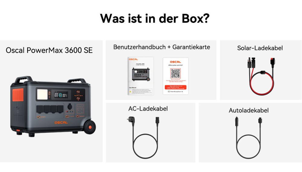 Oscal PowerMax 3600SE Tragbare Powerstation, 3600Wh LiFePO4-Akku, 3600W Reiner Sinuswellenausgang, 4500W Spitzenleistung, 6 LED-Lichtmodi, USB-C 100W, App-Steuerung, Schnellladung, Solargenerator für Hausnotstrom, Wohnmobil, Camping - EU-Stecker