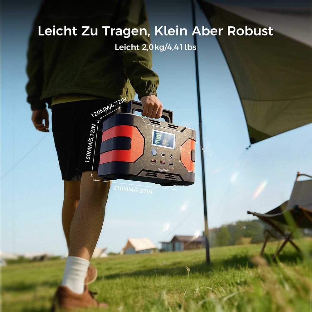 FlashFish EA200 Tragbare Powerstation, Lithium-Ionen-18650-Batterie, 200W reine Sinuswellenleistung, 400W Spitzenleistung, 230V AC-Steckdose, QC3.0 Schnellladung, Aufladung &uuml;ber Stromnetz/Solar/Auto, Solargenerator f&uuml;r Camping, CPAP, Reisen & Notstromversorgung