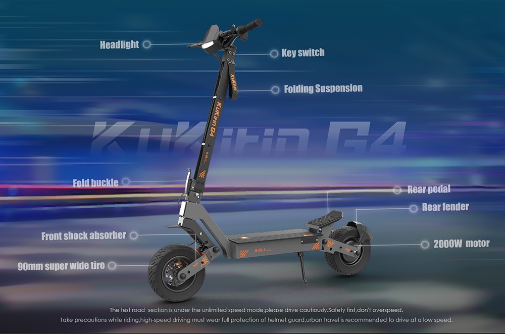 KuKirin G4 Electric Scooter, 2000W Motor, 60V 20Ah Battery, 11 inch Tires, 70km/h Max Speed, 75km Range, Front & Rear Disc Brakes, Four-arm Shock Absorber