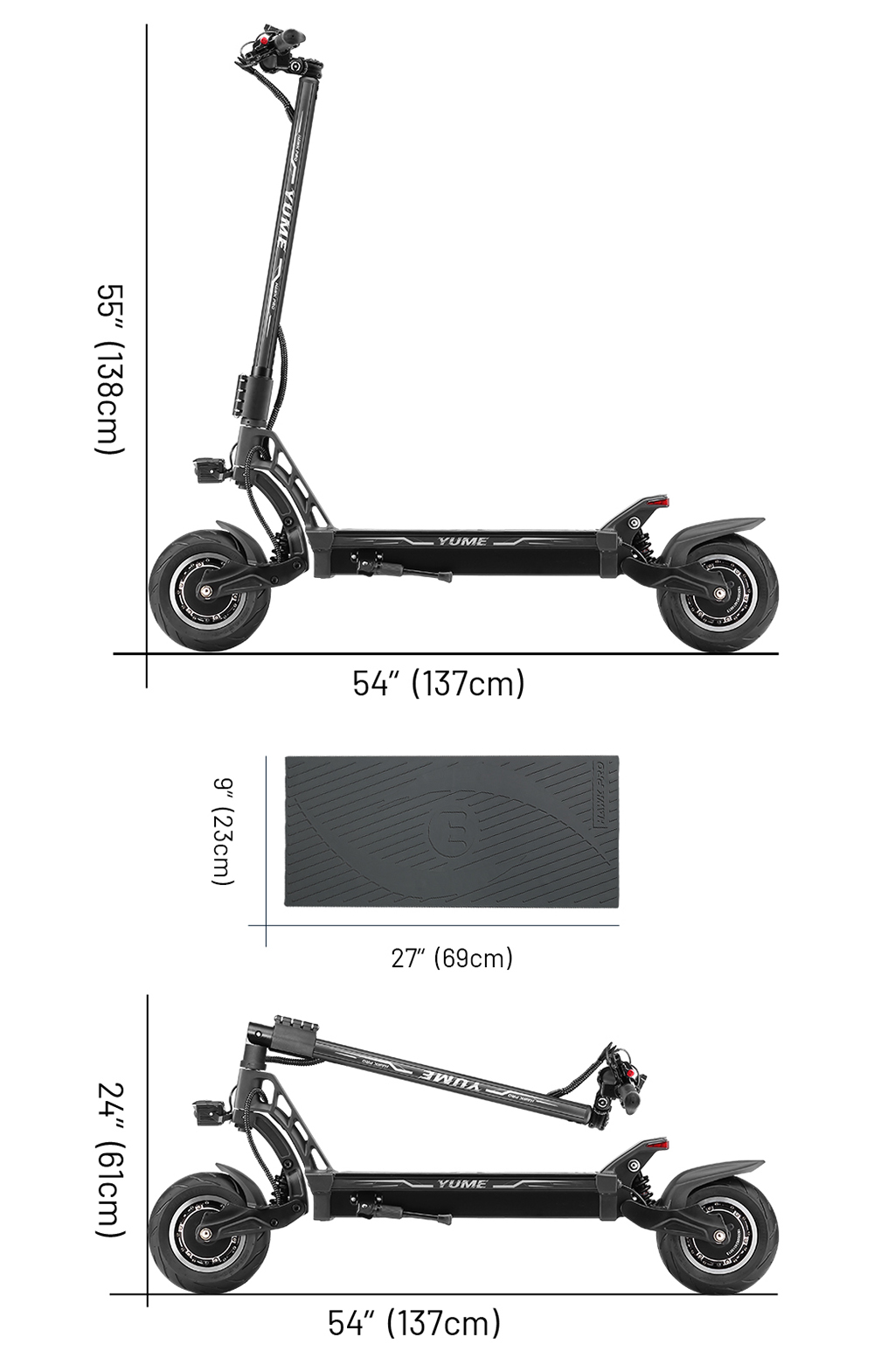 YUME HAWK Pro Trottinette électrique, pneus de route sans chambre à air 10x4,5", moteur 3000 W x 2, batterie 60 V 30 Ah, vitesse maximale 80 km/h, portée maximale 100 km, système de changement de vitesse à 3 vitesses, frein à disque, suspension hydraulique réglable, contrôle par application NFC