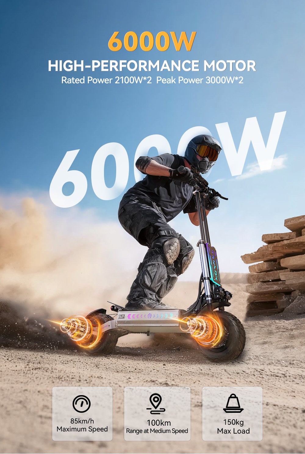 Elektrický skúter APEFOX T90, 2100W*2 motor, 60V 31.2Ah batéria, 13-palcové pneumatiky, max. rýchlosť 85 km/h, dojazd 100 km, hydraulické kotúčové brzdy, predné dvojité hydraulické odpruženie & zadné dvojité odpruženie