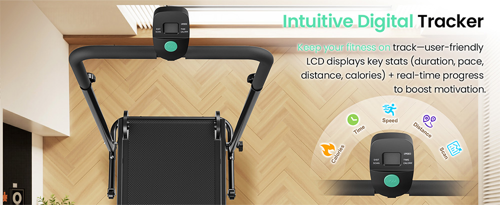 Akluer RJ401 Nicht-motorisiertes Laufband mit 5% Steigung, 3 Geschwindigkeitsstufen, 92x39cm Lauffläche, 150kg Maximalbelastung, 6-lagiges Anti-Rutsch-Band, LED-Display & Stoßdämpfung