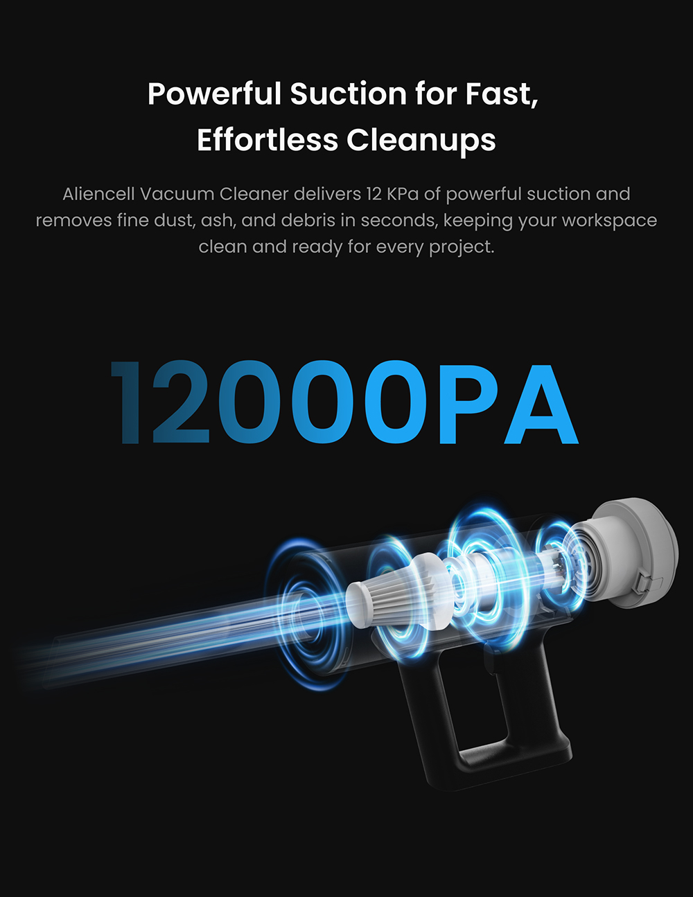 Aliencell k&eacute;zi porsz&iacute;v&oacute;, 12000Pa erős sz&iacute;v&oacute;erő, kefe n&eacute;lk&uuml;li motor, moshat&oacute; HEPA szűrő, alacsony zajszint 78dB alatt, l&eacute;zergrav&iacute;roz&oacute; m&eacute;hsejt panel tiszt&iacute;t&aacute;shoz