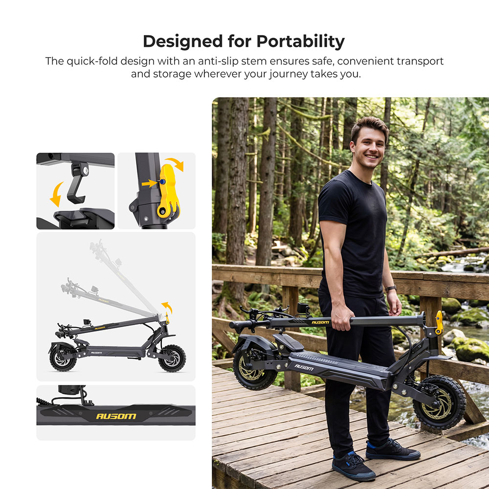 Ausom Gosoul 2 Dual Motor Electric Scooter, 2200W Peak, 50km/h Max Speed, 70km Range, 48V 13.5Ah batéria, dvojité odpruženie, E-ABS + dvojité kotúčové brzdy, 10