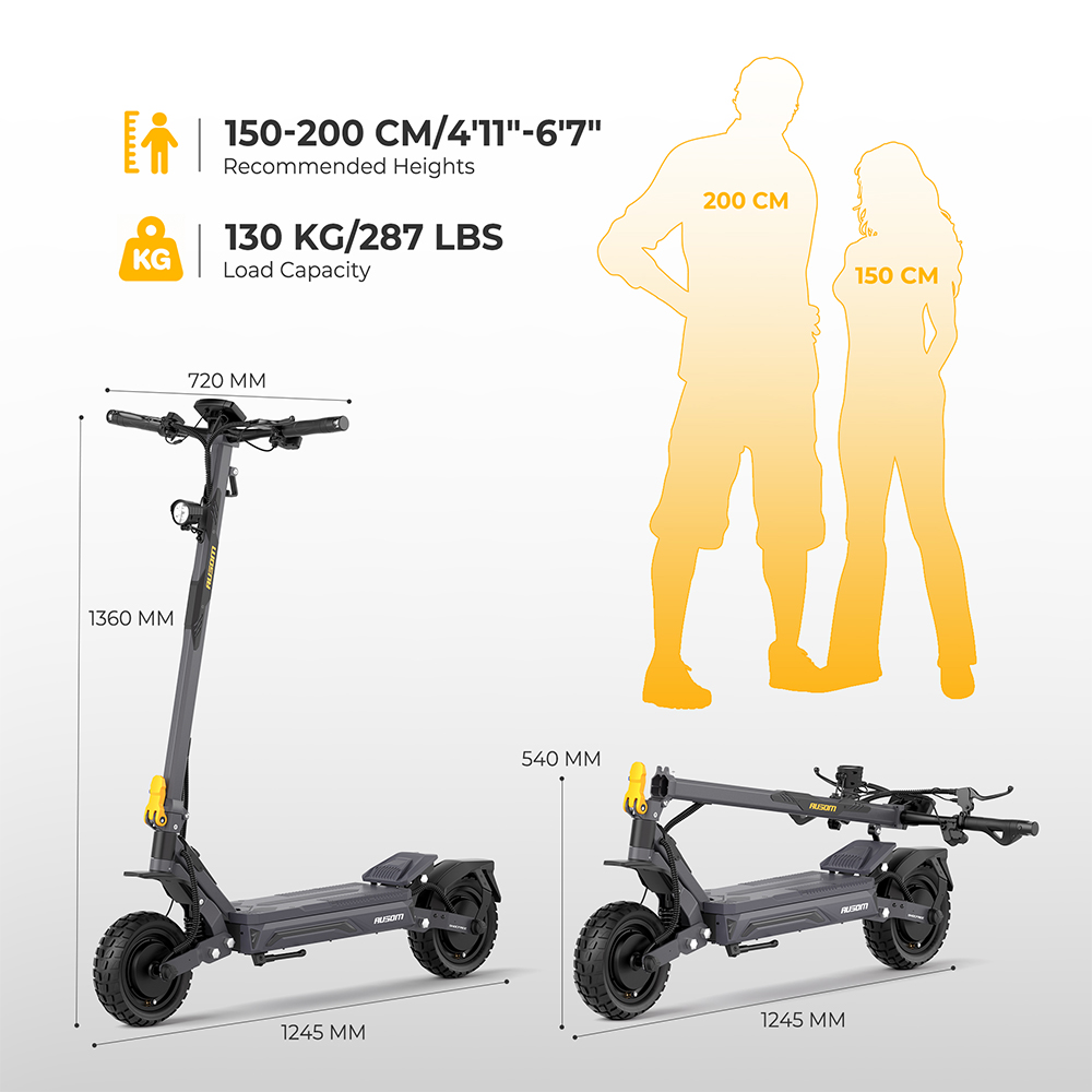Ausom Gosoul 2 Dual Motor Electric Scooter, 2200W Peak, 50km/h Max Speed, 70km Range, 48V 13.5Ah batéria, dvojité odpruženie, E-ABS + dvojité kotúčové brzdy, 10