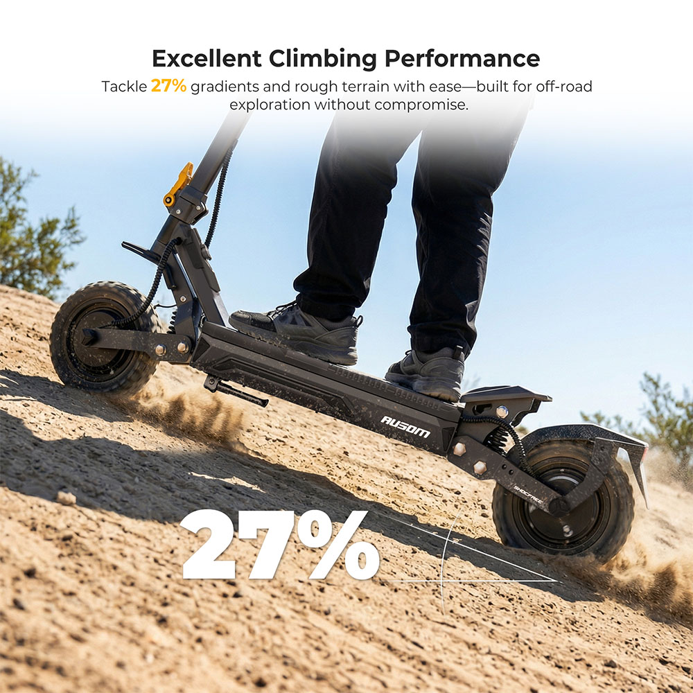 Ausom Gosoul 2 Dual Motor Electric Scooter, 2200W Peak, 50km/h Max Speed, 70km Range, 48V 13.5Ah batéria, dvojité odpruženie kyvného ramena, E-ABS + dvojité kotúčové brzdy, 10