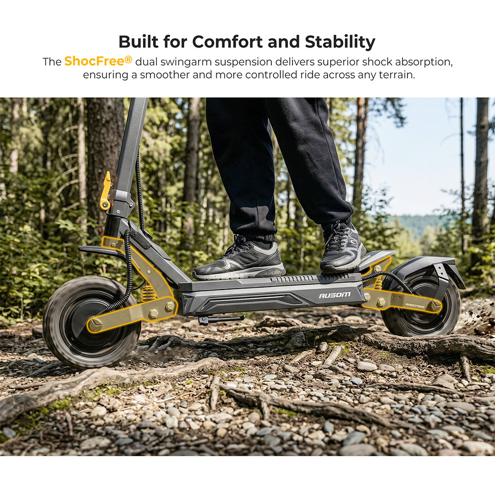 Ausom Gosoul 2 Dual Motor Electric Scooter, 2200W Peak, 50km/h Max Speed, 70km Range, 48V 13.5Ah batéria, dvojité odpruženie kyvného ramena, E-ABS + dvojité kotúčové brzdy, 10