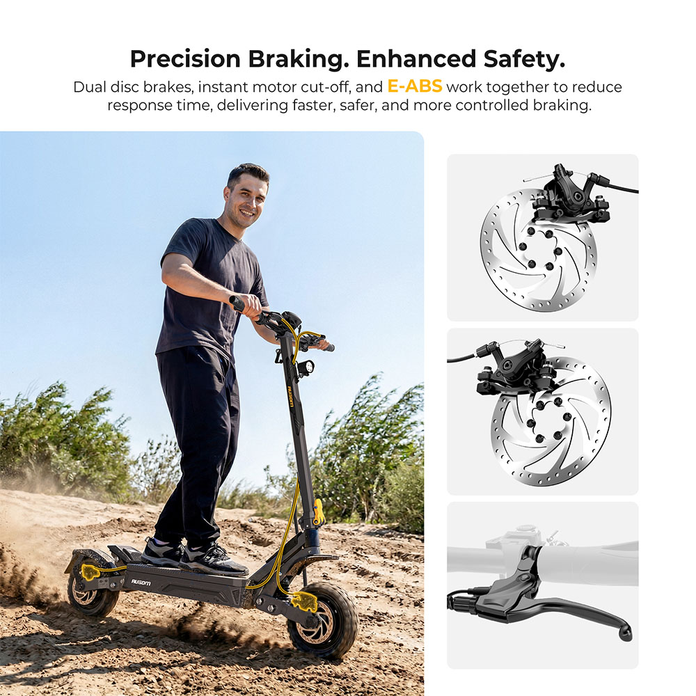 Ausom Gosoul 2 Dual Motor Electric Scooter, 2200W Peak, 50km/h Max Speed, 70km Range, 48V 13.5Ah batéria, dvojité odpruženie kyvného ramena, E-ABS + dvojité kotúčové brzdy, 10