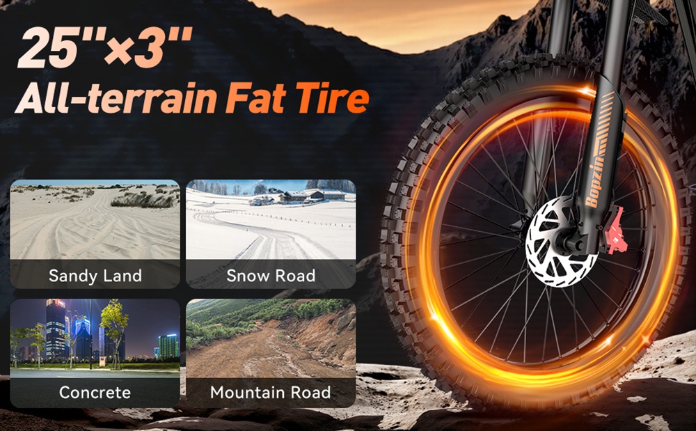 BOPZIN Q8 Electric Dirt Bike, 3000W špičkový motor, 60V 35Ah odnímateľná batéria, rýchlosť až 45 km/h, maximálny dojazd 68 míľ, 25' hrubé pneumatiky, dvojité odpruženie, hydraulické kotúčové brzdy, nosnosť 396 libier, 3 režimy jazdy