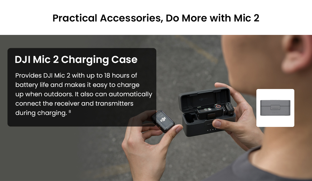 Refurbished DJI Mic 2 Transmitter, Wireless Lavalier Microphone, 2.4GHz 250m Transmission, 32-bit Float / 48kHz 24-bit Recording, 8GB Internal Storage, AI Noise Cancellation, 6H Battery, Magnetic Clip - Shadow Black