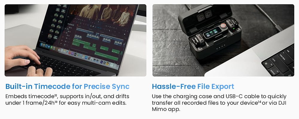 Refurbished DJI Mic 3 Wireless Lavalier Microphone (2TX+1RX+Charging Case), 32-bit Float Internal Recording, 48kHz Audio, Adaptive Gain Control, Dual-Band 2.4GHz/5GHz Anti-Interference, Built-in 32GB Storage, Timecode & OsmoAudio Ecosystem