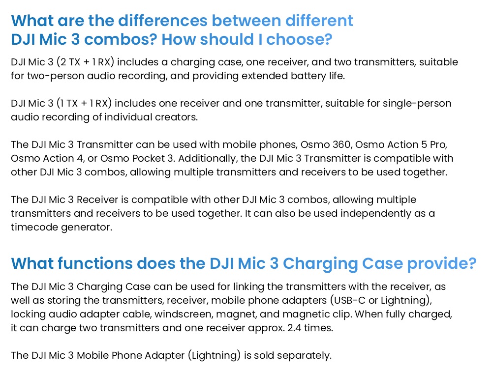 Refurbished DJI Mic 3 Wireless Lavalier Microphone (2TX+1RX+Charging Case), 32-bit Float Internal Recording, 48kHz Audio, Adaptive Gain Control, Dual-Band 2.4GHz/5GHz Anti-Interference, Built-in 32GB Storage, Timecode & OsmoAudio Ecosystem