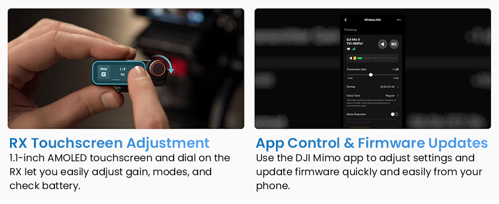 Refurbished DJI Mic 3 Wireless Lavalier Microphone (2TX+1RX+Charging Case), 32-bit Float Internal Recording, 48kHz Audio, Adaptive Gain Control, Dual-Band 2.4GHz/5GHz Anti-Interference, Built-in 32GB Storage, Timecode & OsmoAudio Ecosystem
