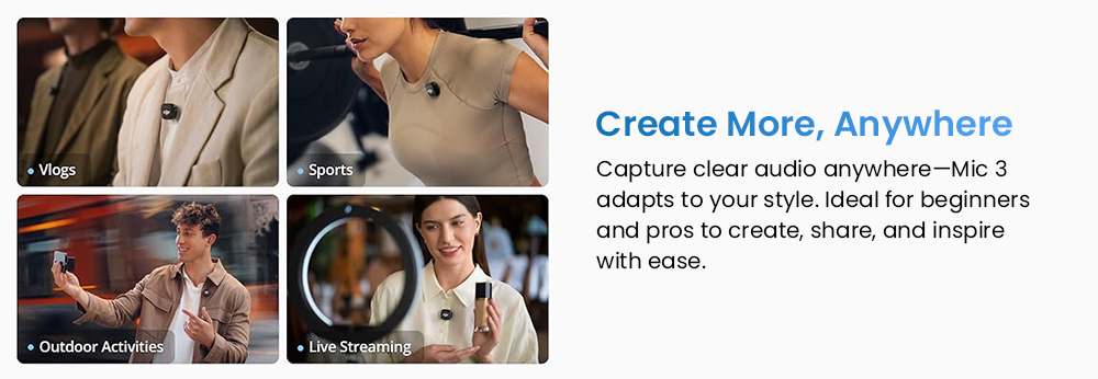 Refurbished DJI Mic 3 Wireless Lavalier Microphone (2TX+1RX+Charging Case), 32-bit Float Internal Recording, 48kHz Audio, Adaptive Gain Control, Dual-Band 2.4GHz/5GHz Anti-Interference, Built-in 32GB Storage, Timecode & OsmoAudio Ecosystem