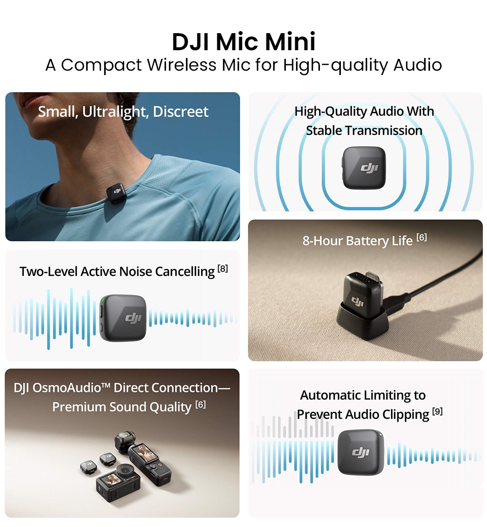 Refurbished DJI Mic Mini Transmitter, Wireless Lavalier Microphone, Omnidirectional Pickup, Intelligent Noise Reduction, OsmoAudio Direct Connect, USB-C Charging, for Camera & Smartphone Vlogging, Interviews & Content Creation - Arctic White