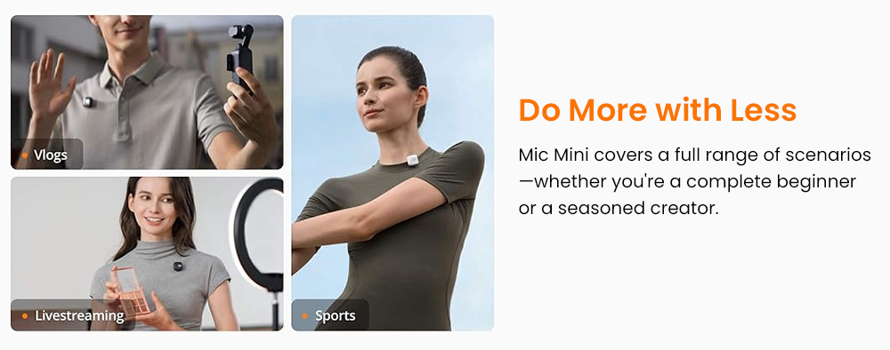 Refurbished DJI Mic Mini Transmitter, Wireless Lavalier Microphone, Omnidirectional Pickup, Intelligent Noise Reduction, OsmoAudio Direct Connect, USB-C Charging, for Camera & Smartphone Vlogging, Interviews & Content Creation - Arctic White