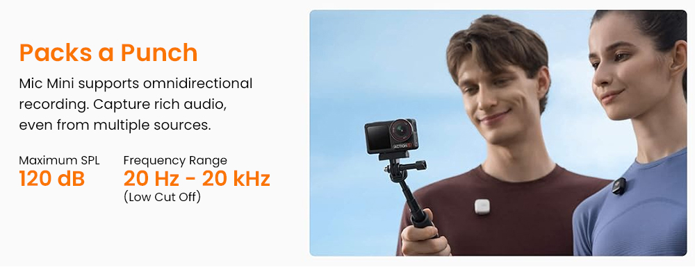 Refurbished DJI Mic Mini Transmitter, Wireless Lavalier Microphone, Omnidirectional Pickup, Intelligent Noise Reduction, OsmoAudio Direct Connect, USB-C Charging, for Camera & Smartphone Vlogging, Interviews & Content Creation - Arctic White