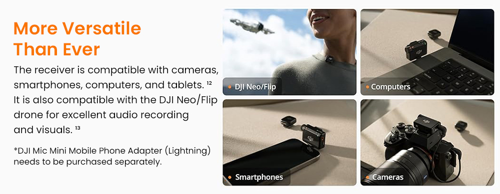 Refurbished DJI Mic Mini Wireless Lavalier Microphone (1TX+1RX), 48kHz/120dB SPL Professional Audio, 400m Wireless Transmission, Intelligent Noise Cancellation & Auto Gain Control, USB-C Compatible for iPhone/Camera/Android