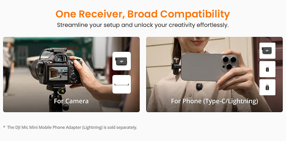 Refurbished DJI Mic Mini Wireless Lavalier Microphone (1TX+1RX), 48kHz/120dB SPL Professional Audio, 400m Wireless Transmission, Intelligent Noise Cancellation & Auto Gain Control, USB-C Compatible for iPhone/Camera/Android