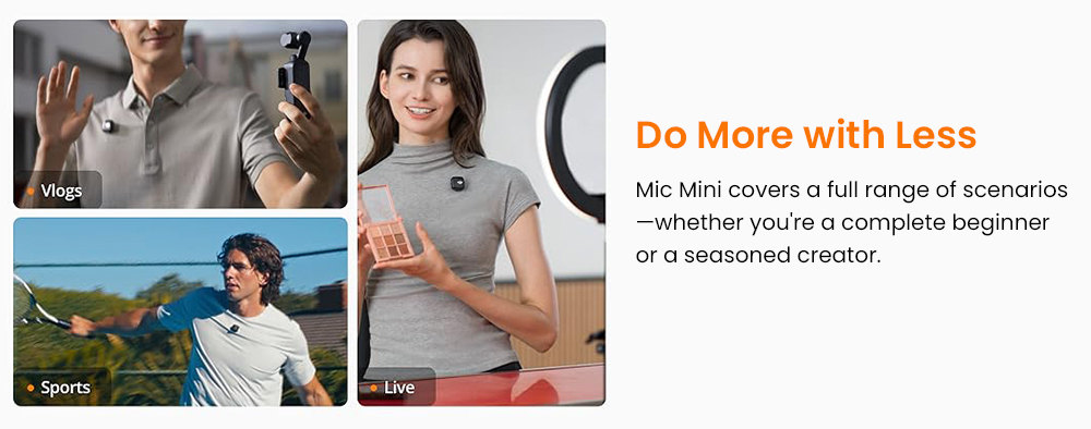 Refurbished DJI Mic Mini Wireless Lavalier Microphone (2TX+1RX+Charging Case), 2-Person Dual Channel Mic System, 400m Range, 48H Battery, Noise Cancelling, Omnidirectional, USB-C Bluetooth Mic for iPhone Android Camera Vlog Streaming