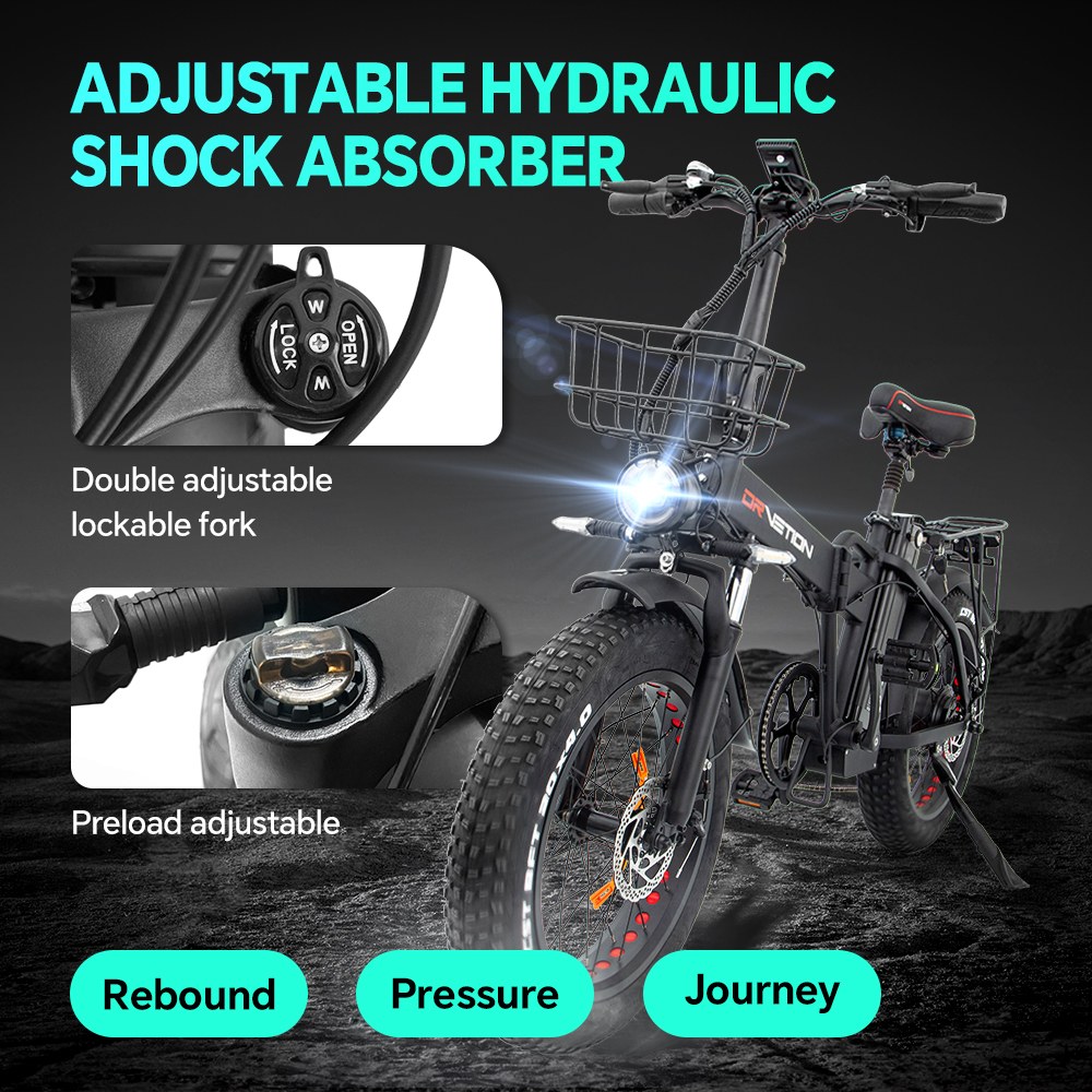 DRVETION AT20 Pro Electric Bike, 750W motor BAFANG, 48V 15Ah batéria Samsung, dojazd až 130 km, max. rýchlosť 45 km/h, 20×4.0" Fat Tires, Shimano 7-Speed, Hydraulic Brakes, Foldable All-Terrain E-Bike - Gray
